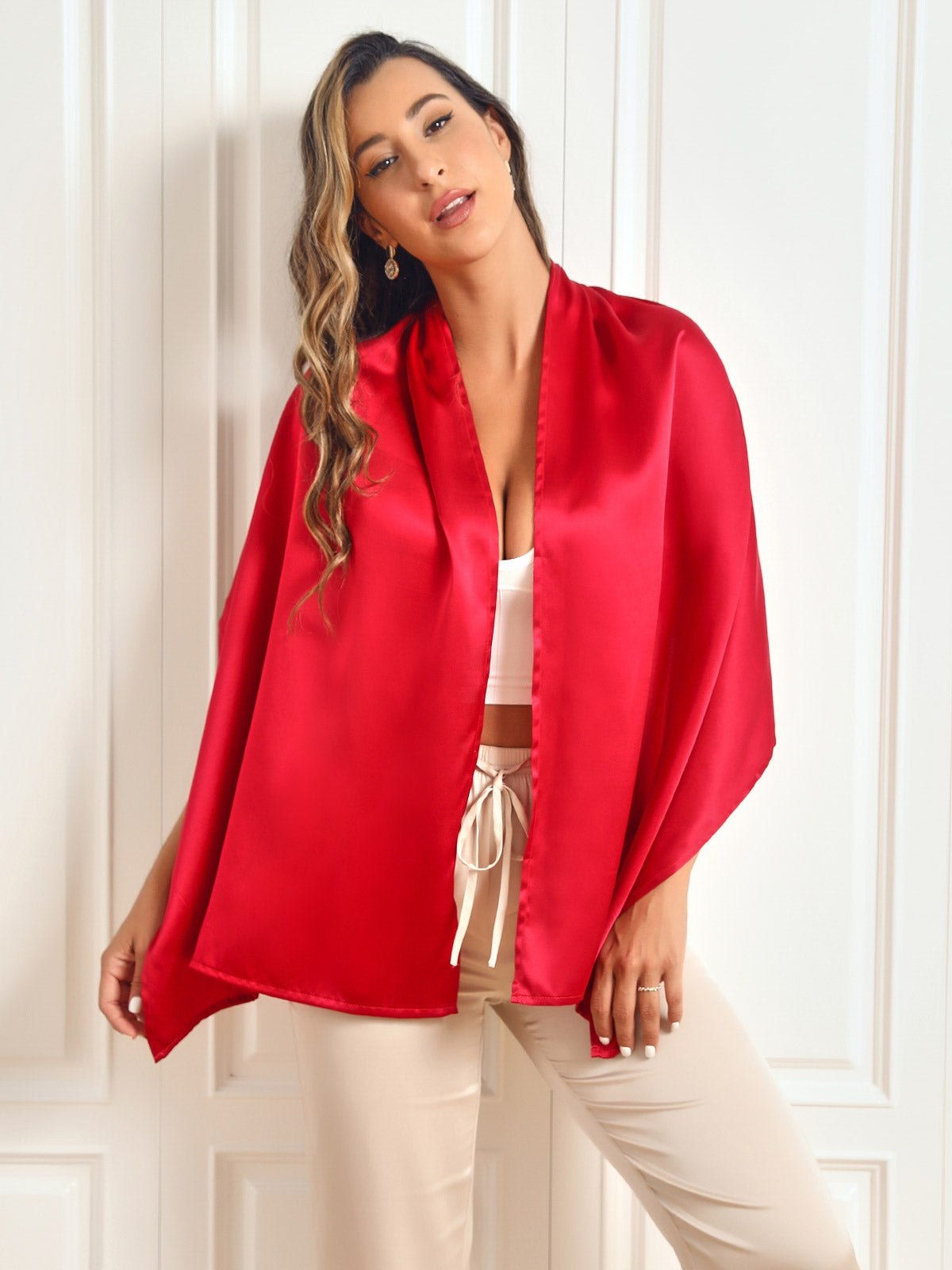 SilkSilky-SE Rent Silke Scarf Röd 003