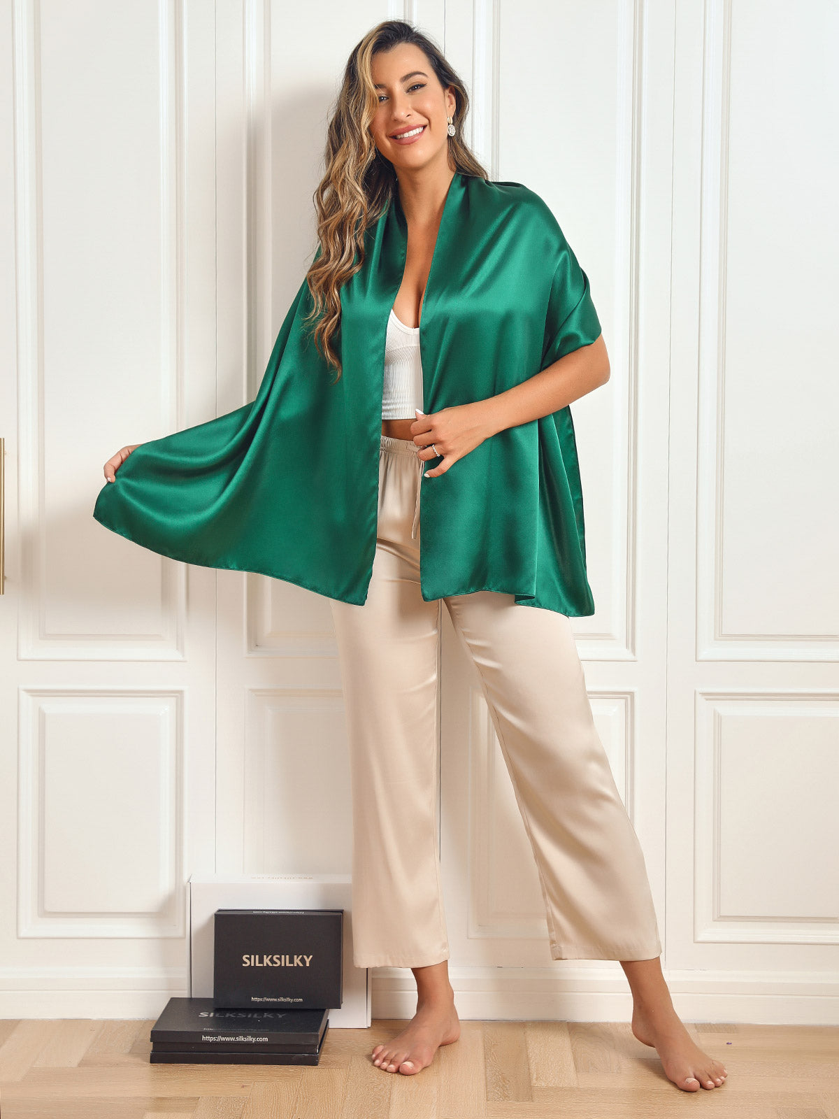 SilkSilky-SE Rent Silke Scarf Mörkgrön 005