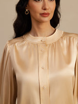 [Champagne] SilkSilky-SE 19Momme Long Sleeve Round Neck Blus 005