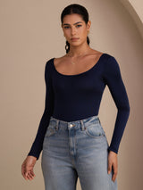 [Mörkblå] SilkSilky-SE Long Sleeve Womens T-Shirt 001