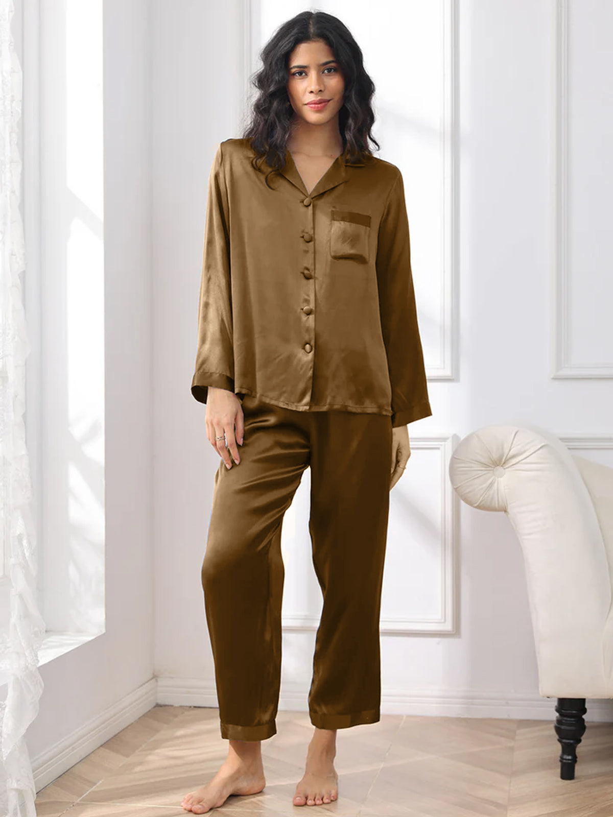 [Brun] SilkSilky-SE Rent Silke Womens Pajamas 001,