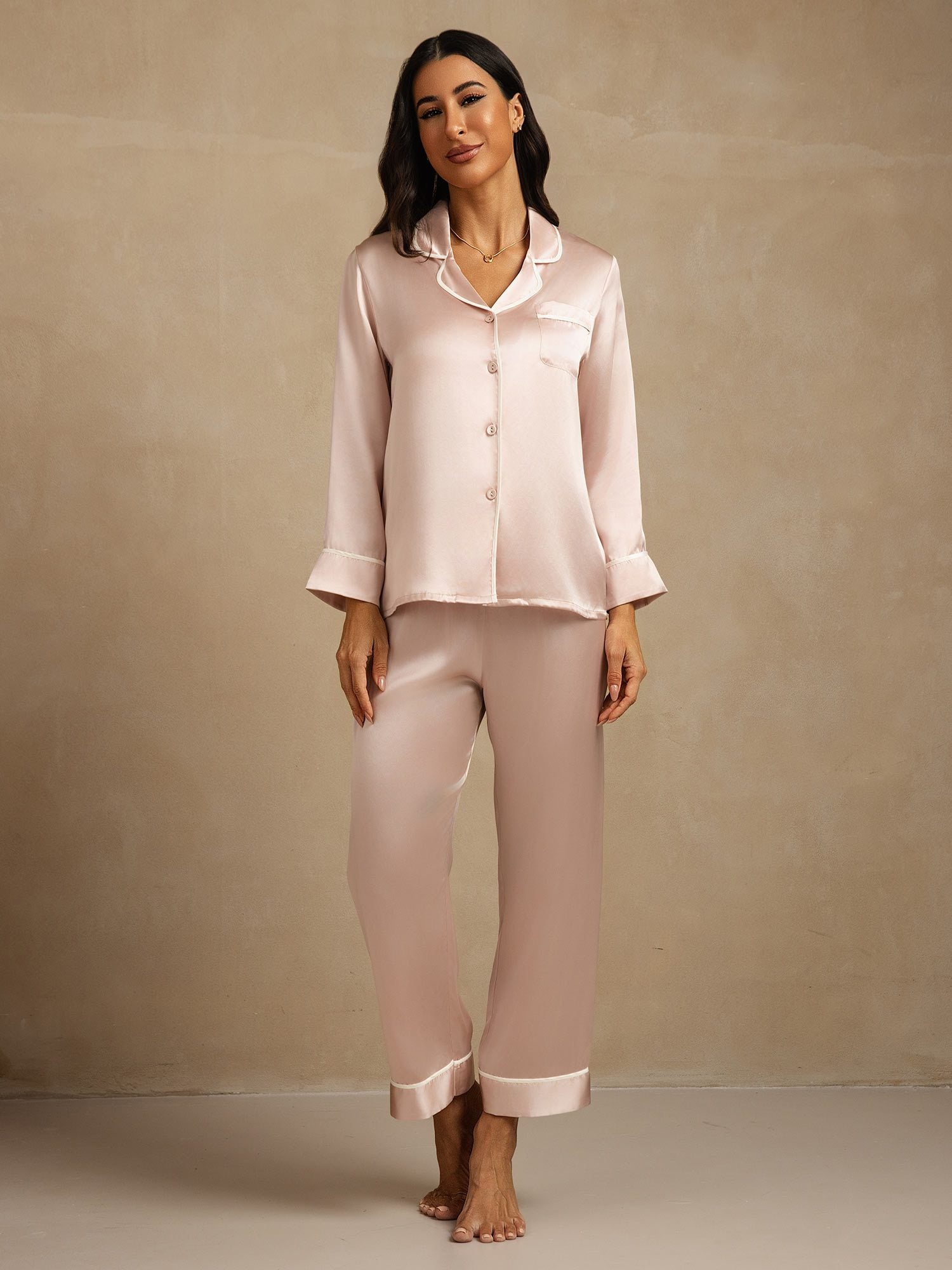 [Rosa] SilkSilky-SE Rent Silke Krage Dam Pyjama 007