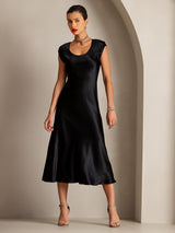 [Svart] SilkSilky-SE Kappärm Scoop Neck Klänning 006