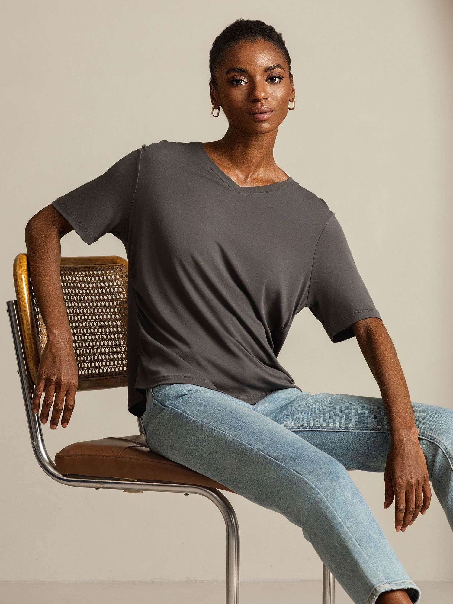 [Grå] SilkSilky-SE Rent Silke Womens T-Shirt 007