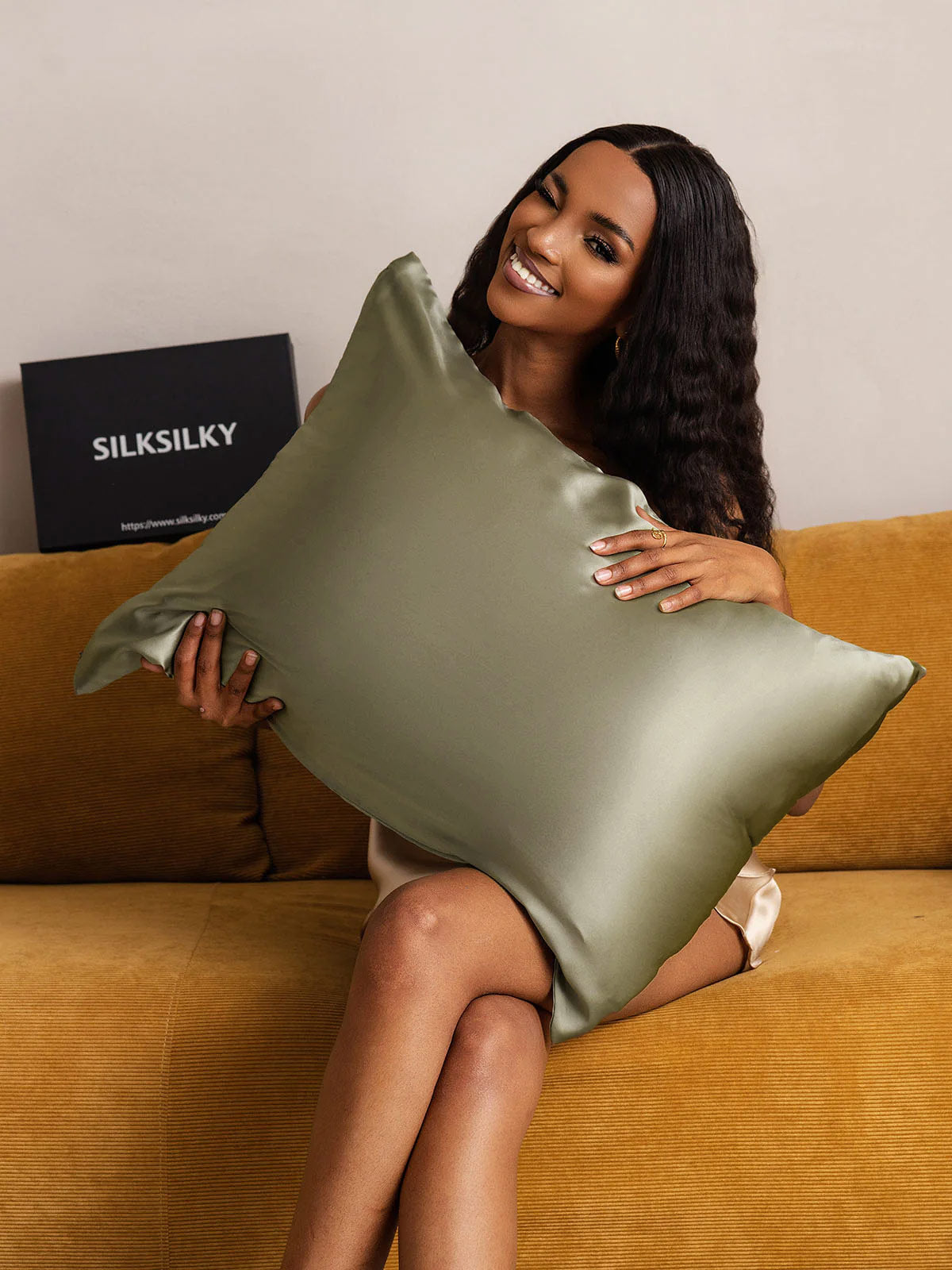 [Olivgrön] SilkSilky-SE 19Momme Rent Silke Pillowcase 004