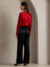 [Röd] SilkSilky-SE Long Sleeve Lapel Collar Damskjorta 002