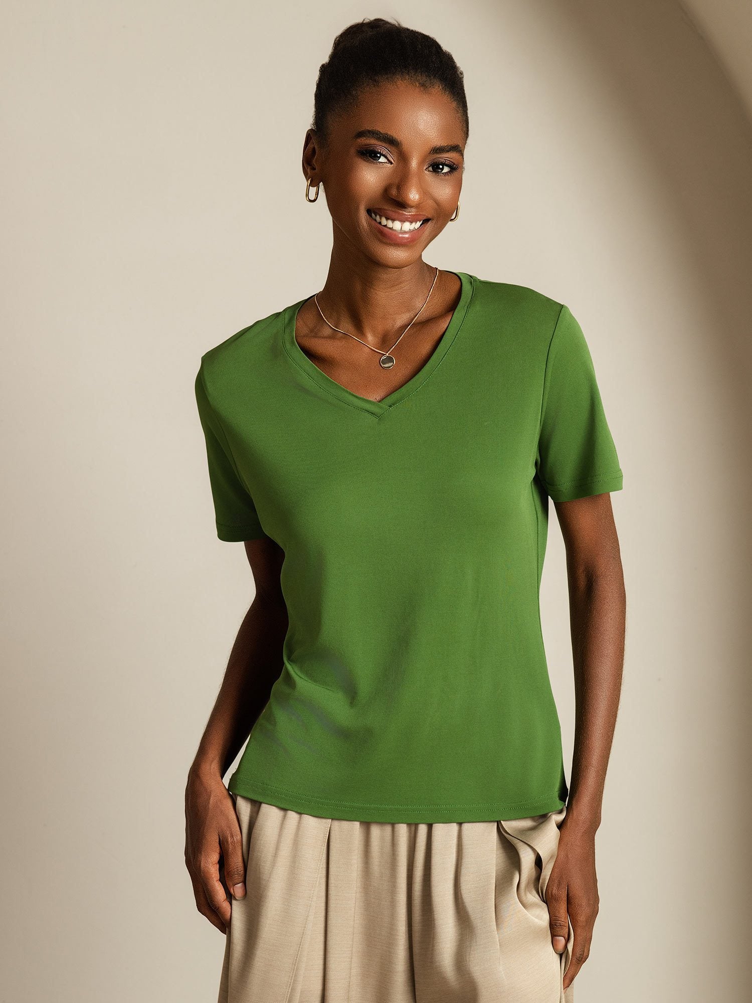 [Grön] SilkSilky-SE Rent Silke Womens T-Shirt 003