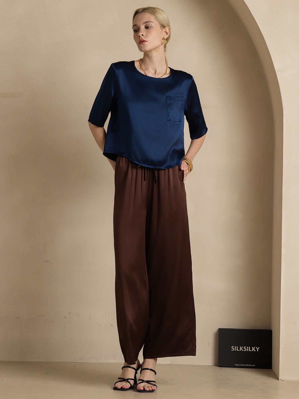 [Mörkblå] SilkSilky-SE Rent Silke Womens T-Shirt 007