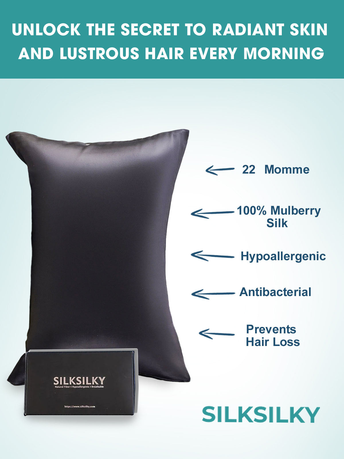 [Svart] SilkSilky-SE 22Momme Rent Silke Pillowcase 003