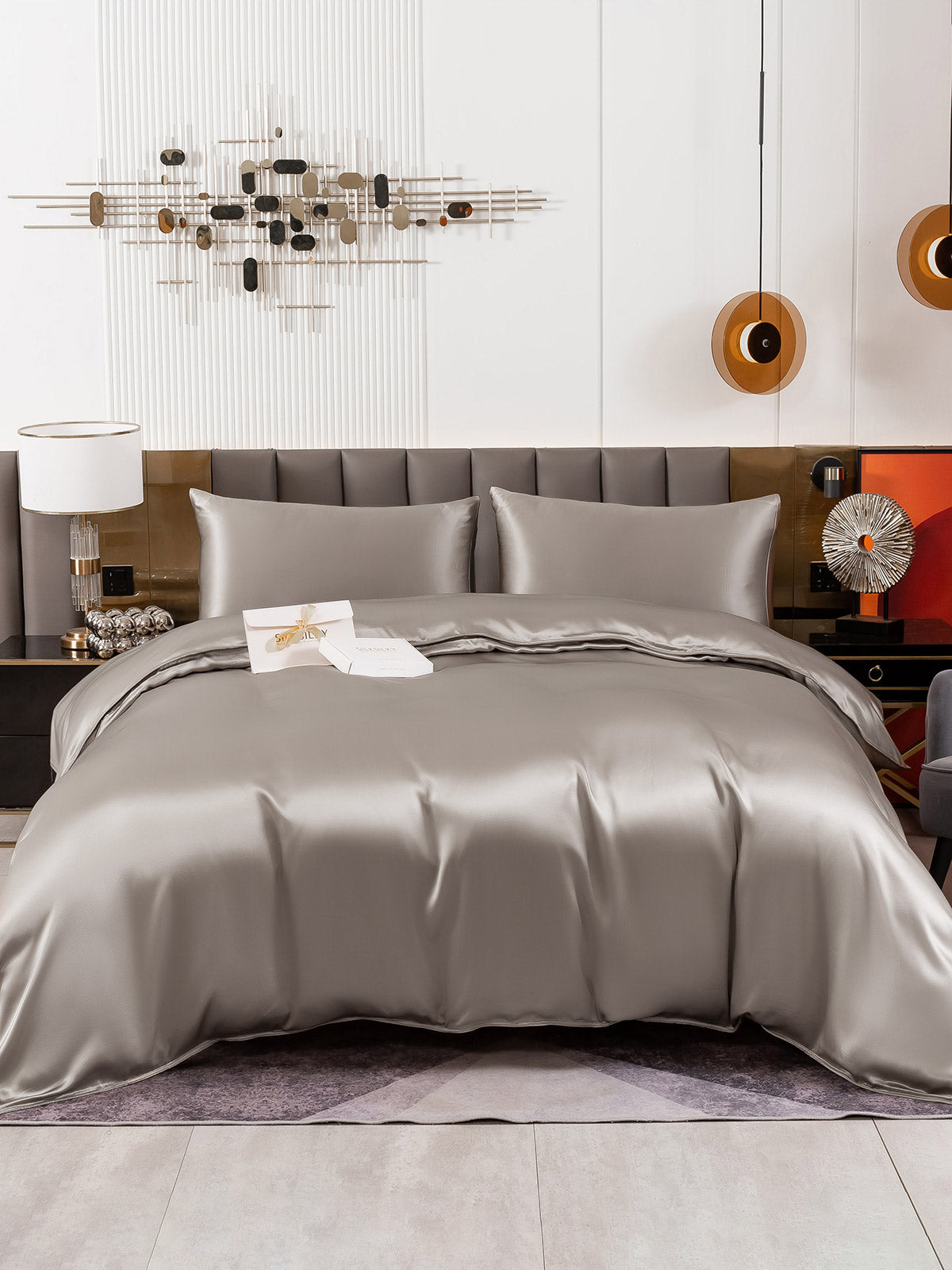 SilkSilky SE 19Momme Rent Silke Bedding Set Grå 002