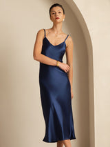 [Mörkblå] SilkSilky-SE Spaghetti Strap V Neck Klänning 006