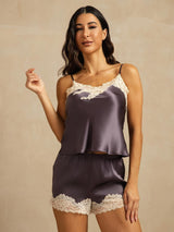 [Lila Grå] SilkSilky-SE Spaghetti Rem V Ringning Camisole Set 003