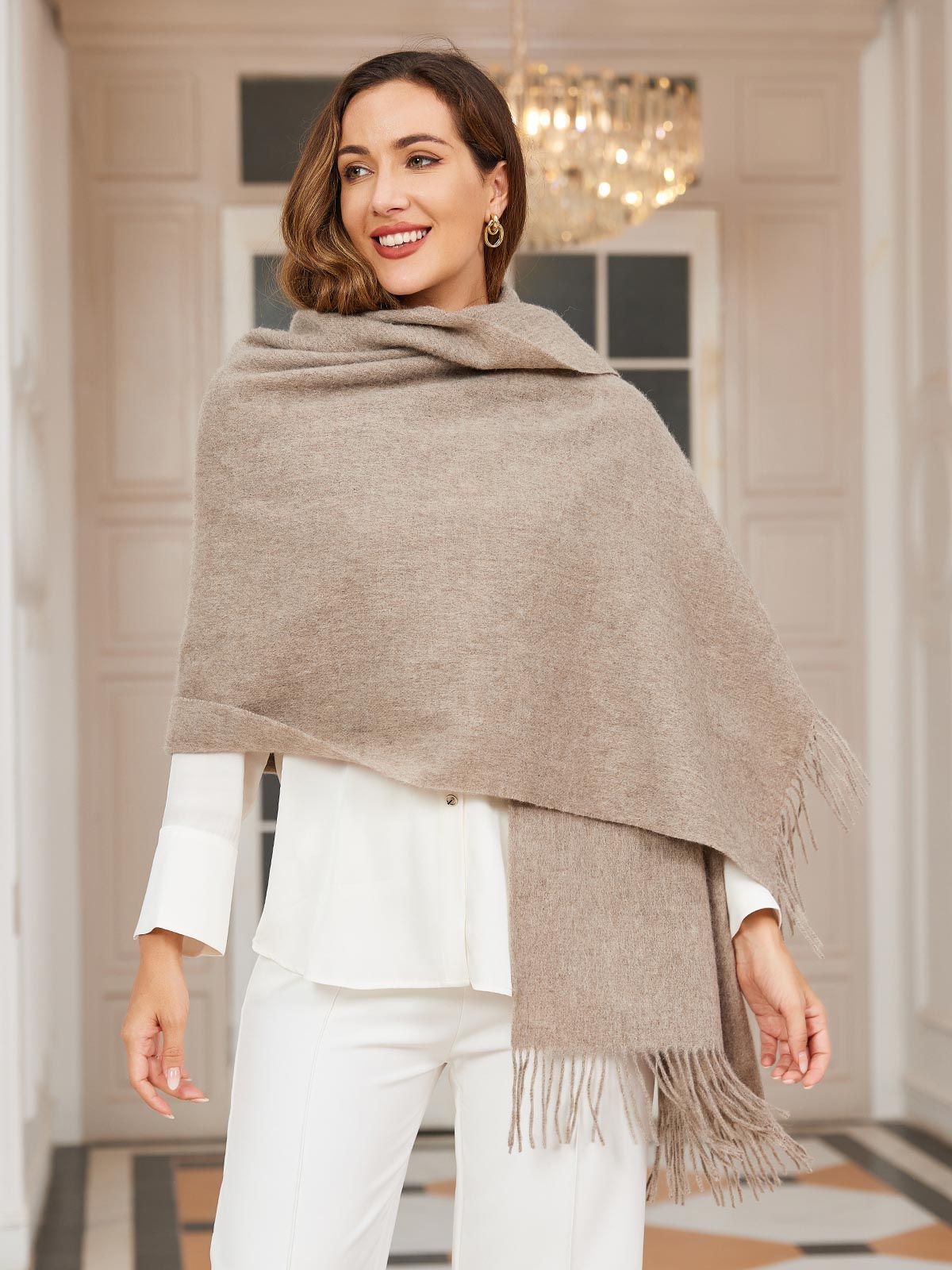 [Mörk Khaki] SilkSilky-SE Ull Scarf 003