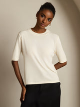 [Beige] SilkSilky-SE Half Sleeve Crewkrage Dam T-Shirt 005