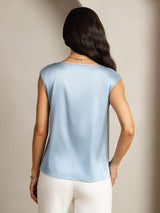 [Gråblå] SilkSilky-SE Cap Sleeve Round Neck Dam T-Shirt 002