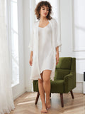 SilkSilky SE Rent Silke 3/4 Ärm Nightgown&Robe Set Vit 004