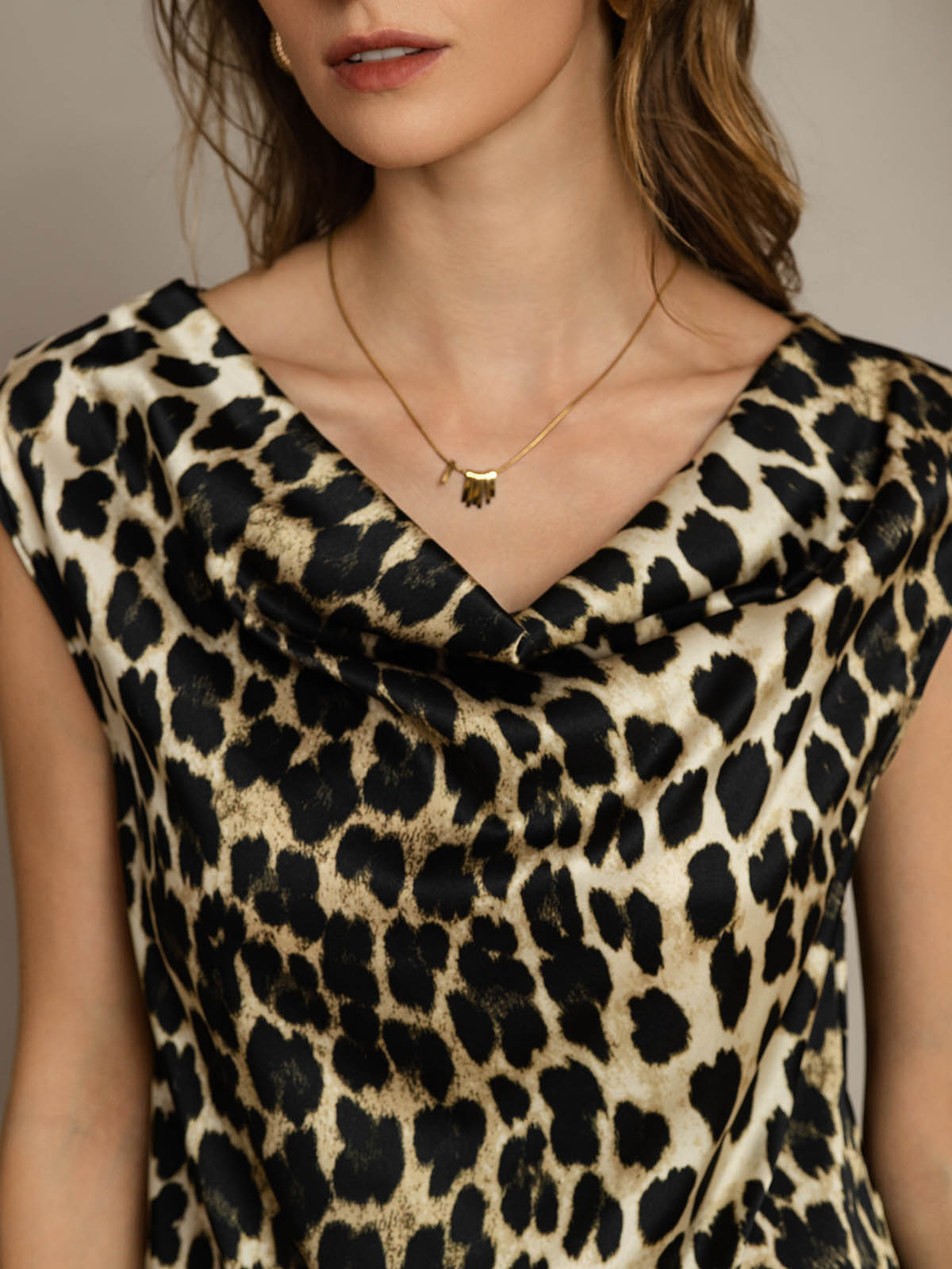 [Leopard] SilkSilky-SE 19Momme Silke Womens T-Shirt 005