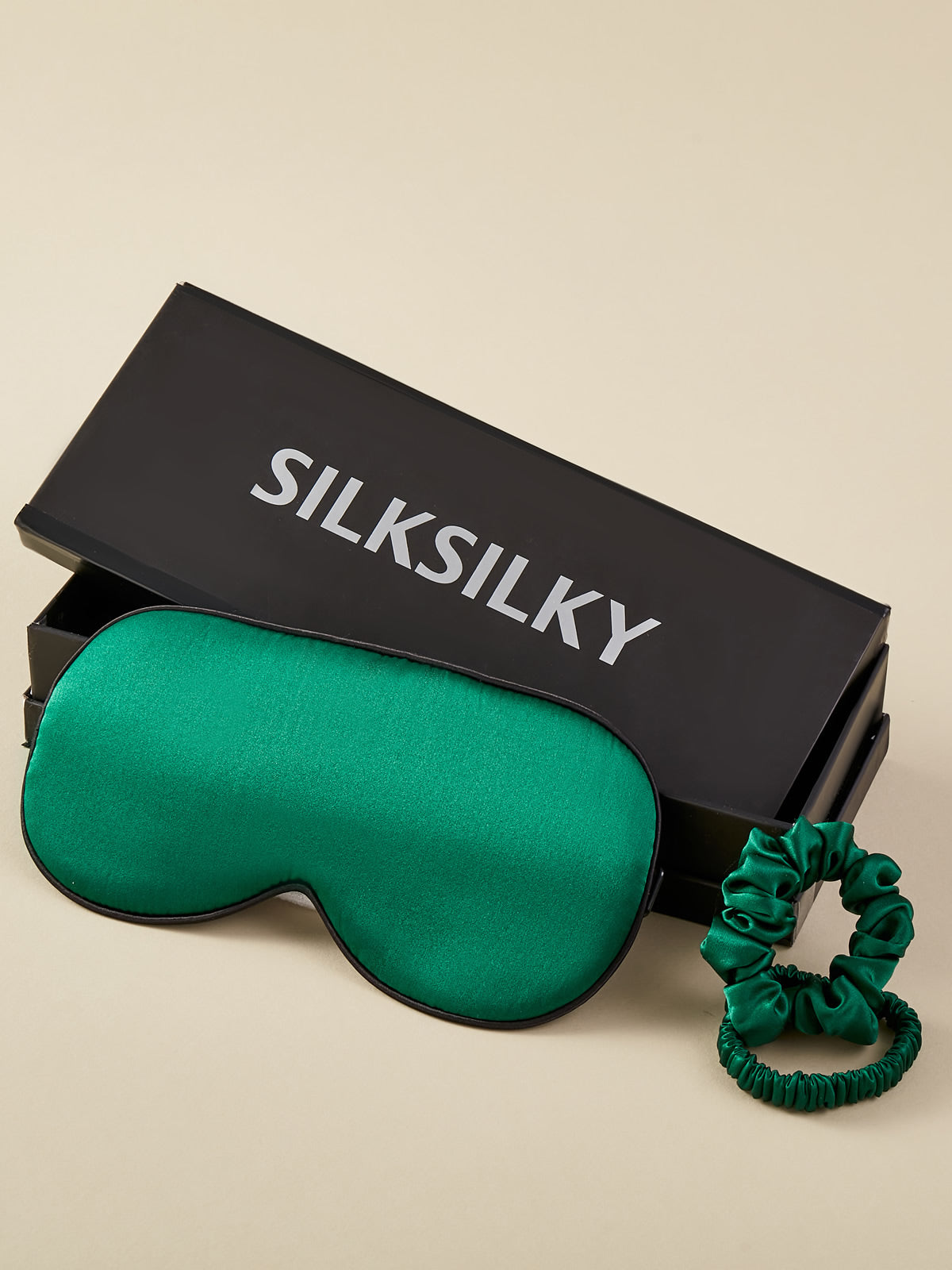 SilkSilky SE 19Momme Rent Silke Eye Mask Mörkgrön 001