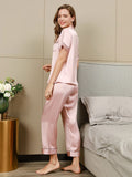 SilkSilky SE Rent Silke Kort Ärm Slag Dam Pyjama Rosa 002