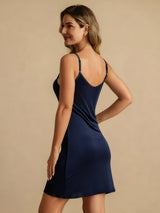 [Mörkblå] SilkSilky-SE Spaghetti Strap Round Neck Nattlinne 002