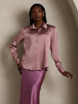 [Blek Mauve] SilkSilky-SE Long Sleeve Lapel Collar Damskjorta 005