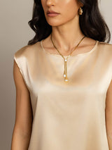 [Champagne] SilkSilky-SE Cap Sleeve Round Neck Dam T-Shirt 005