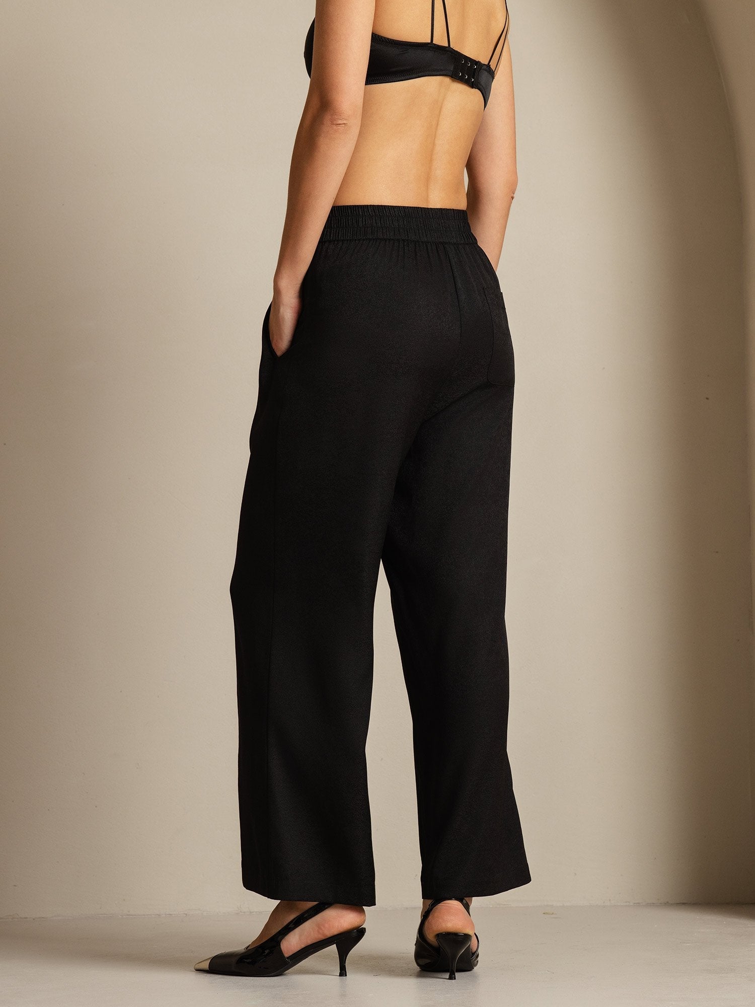 [Svart] SilkSilky-SE 22Momme Silke Womens Pants 002