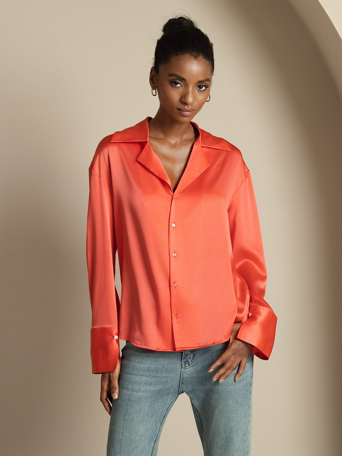 [Kejserligt Röd] SilkSilky-SE 19Momme Silke Womens Shirt 005