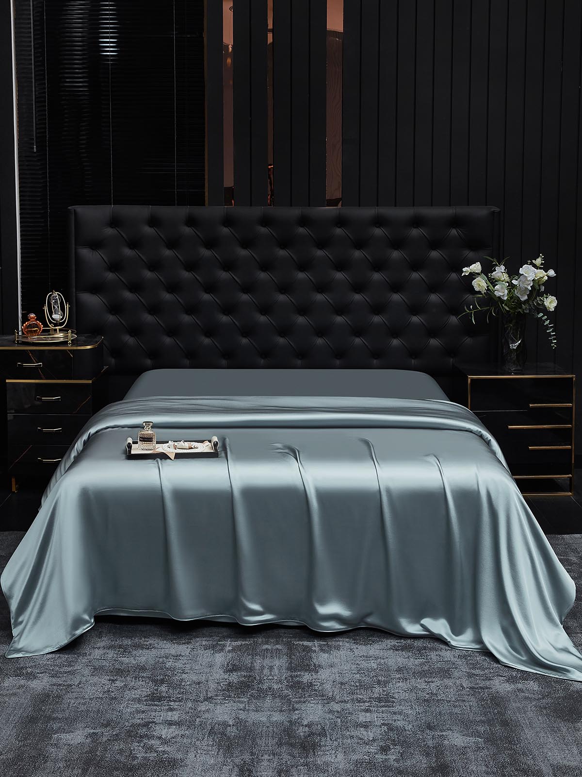 [Gråblå] SilkSilky-SE 22Momme Rent Silke Duvet Cover 001