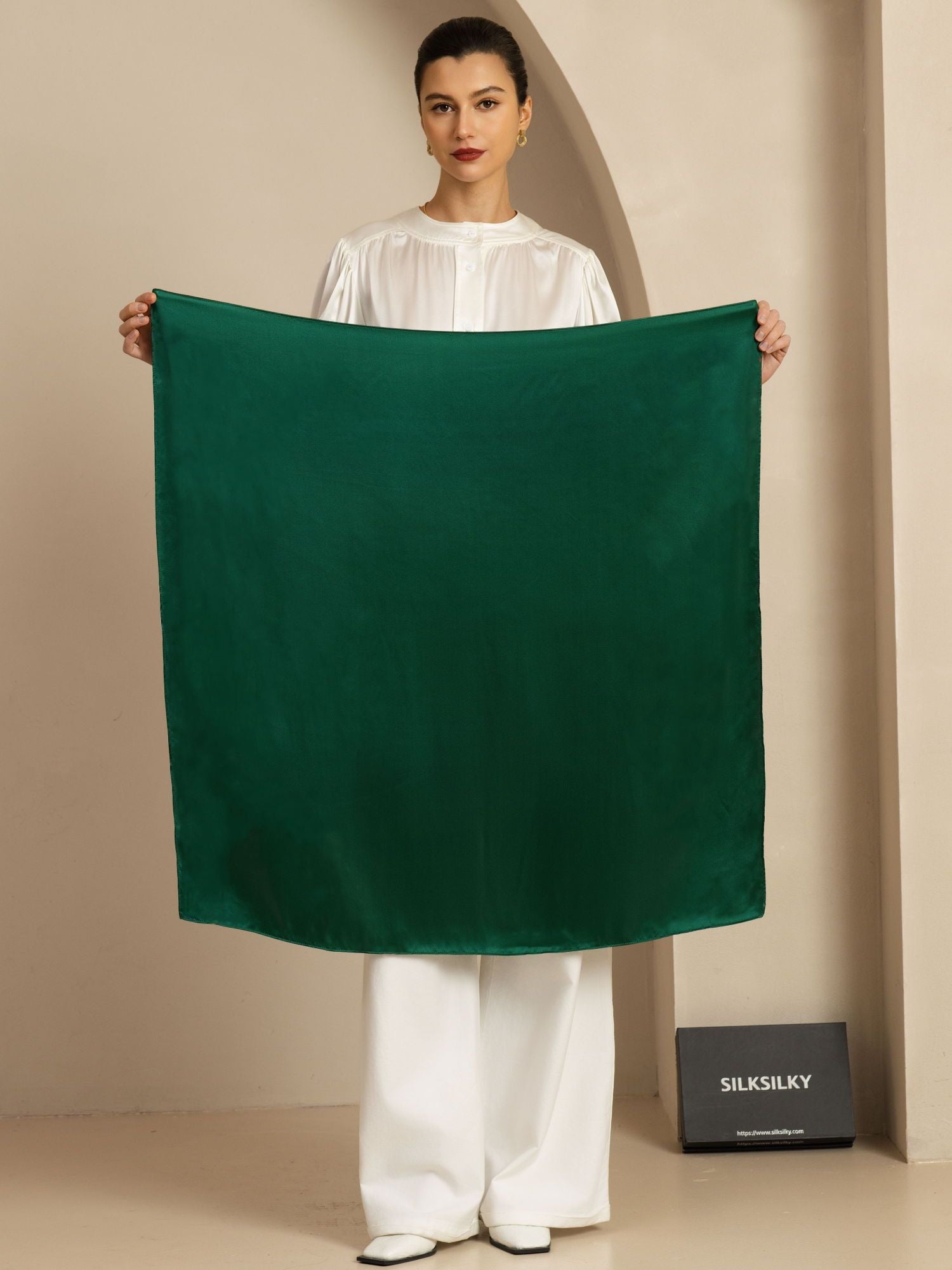 [Mörkgrön] SilkSilky-SE Pure Silk Scarf 002