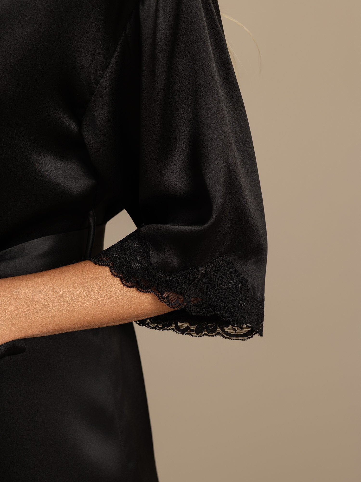 [Svart] SilkSilky-SE Rent Silke Womens Robe 004