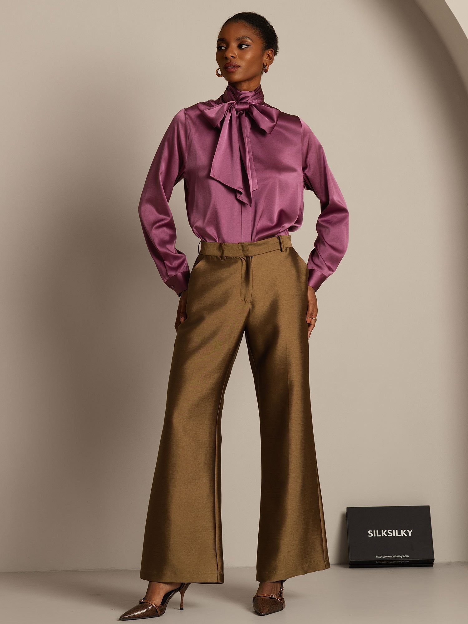 [Brons] SilkSilky-SE 32Momme Silk-Wool Blend Womens Pants 006,