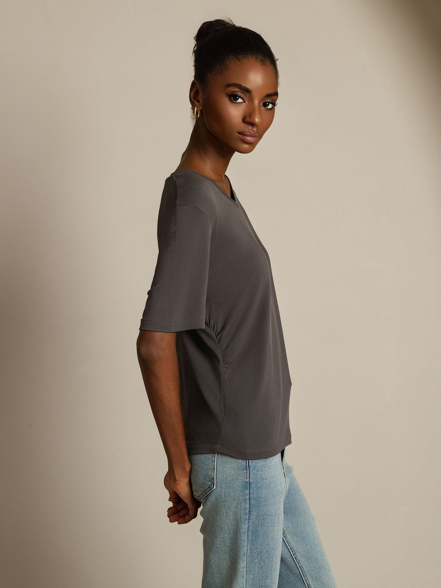 [Grå] SilkSilky-SE Rent Silke Womens T-Shirt 003