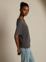 [Grå] SilkSilky-SE Kort Ärm V Ringning Dam T-Shirt 003