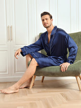 [Mörkblå] SilkSilky-SE Rent Silke 3/4 Ärm Mens Robe 006