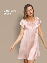 [Ljusrosa] SilkSilky-SE Kappärm Fyrkantig Ringning Nattlinne 001