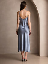 [Gråblå] SilkSilky-SE Spaghetti Strap V Neck Klänning 002