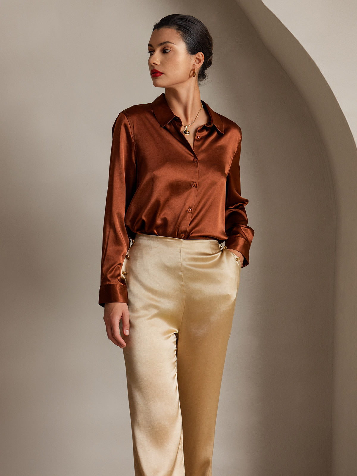 [Champagne] SilkSilky-SE 19Momme Silke Womens Pants 005