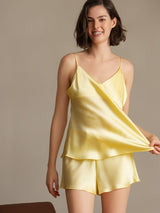 [Ljusgul] SilkSilky-SE Spaghetti Rem V Ringning Camisole Set 001