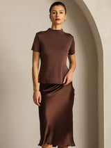[Kaffe] SilkSilky-SE 100% Silk Jersey Short Sleeve Mock Neck Dam T-Shirt 009