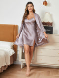 SilkSilky SE Rent Silke Lång Ärm Nightgown&Robe Set Grå 003