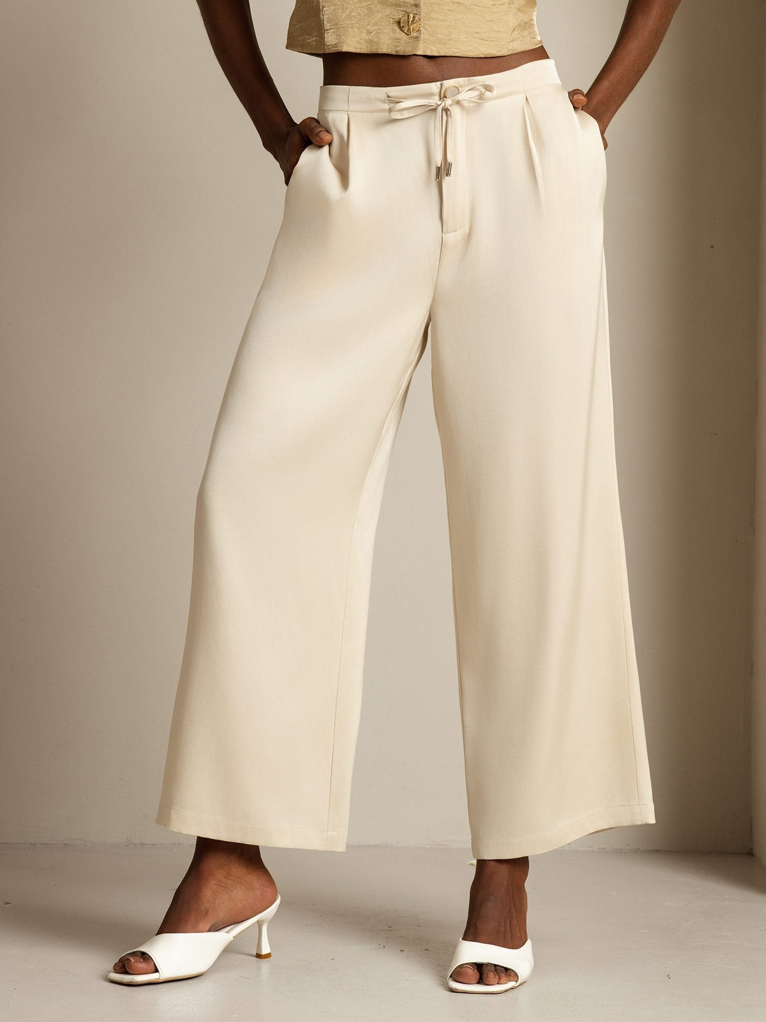 [Beige] SilkSilky-SE 19Momme Silke Womens Pants 001