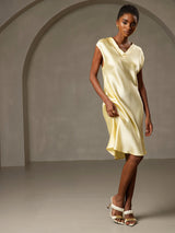 [Gul] SilkSilky-SE Cap Sleeve V Neck Nattlinne 006