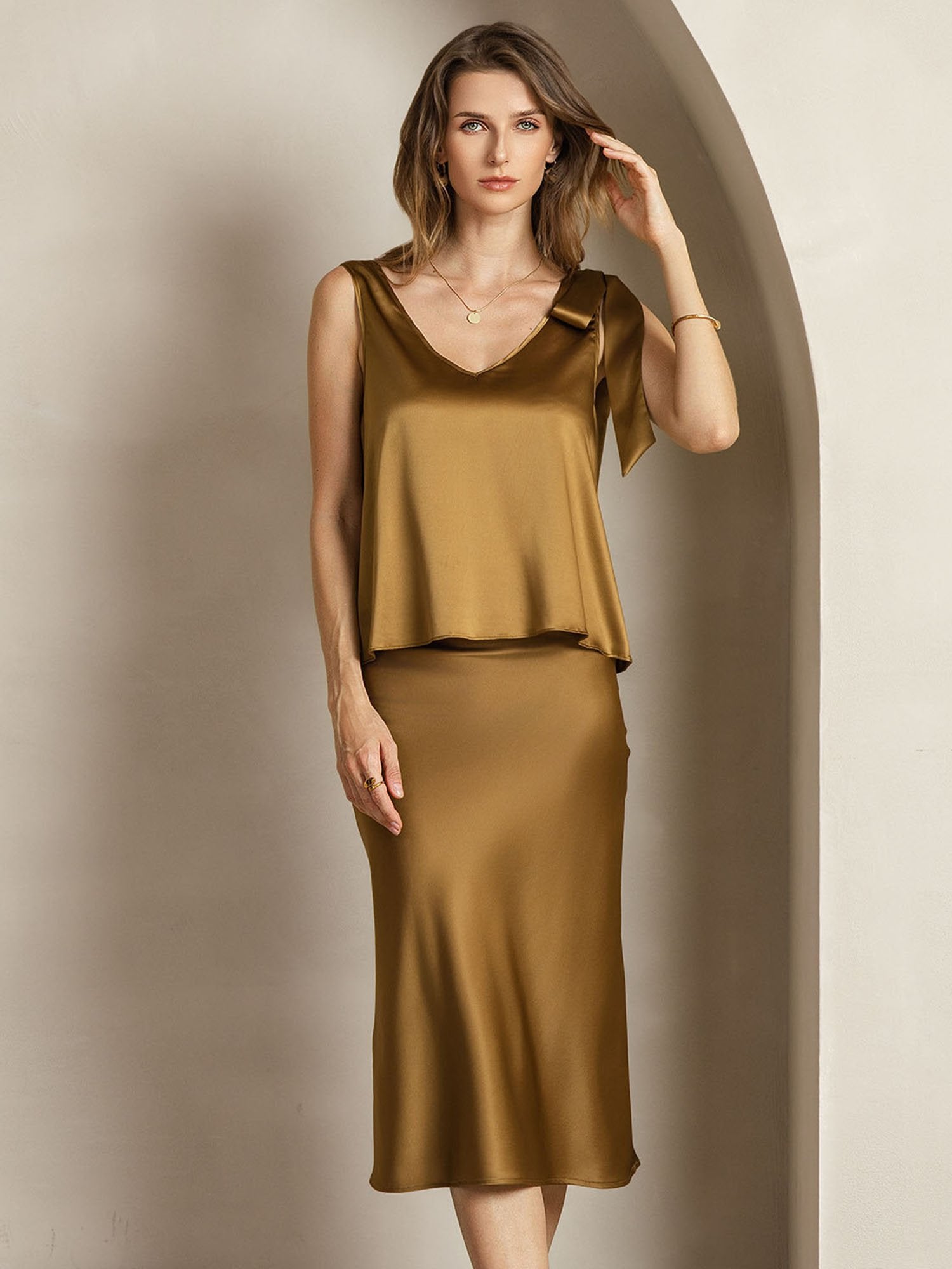 [Brons] SilkSilky-SE 19Momme Silke Womens Outfit Sets 004