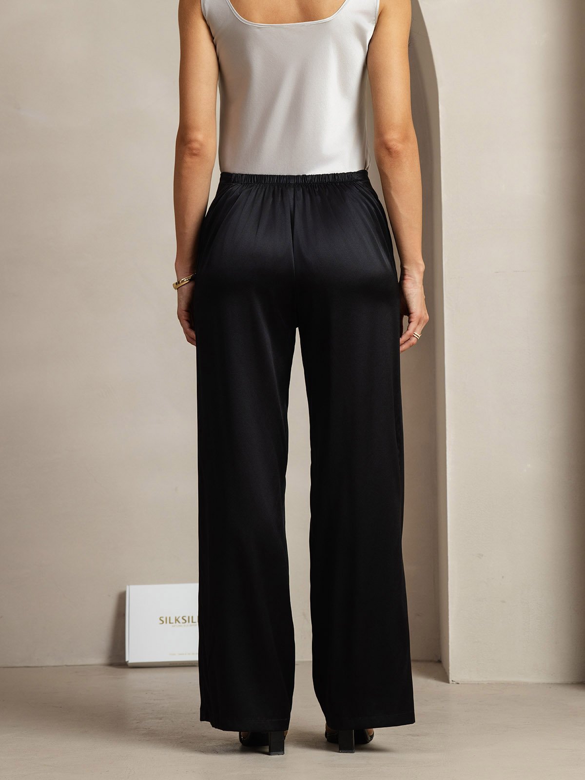 [Svart] SilkSilky-SE 19Momme Silke Womens Pants 004