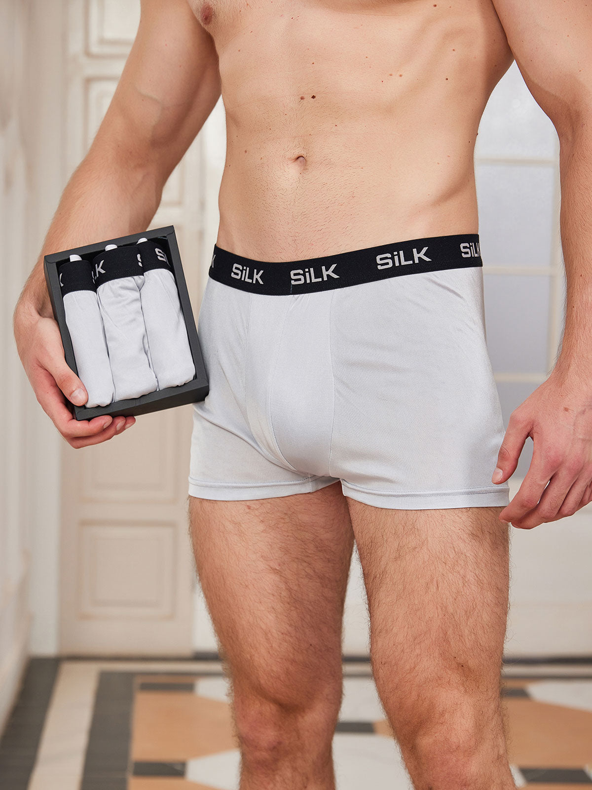 [Grå] SilkSilky-SE Rent Silke Mens Underwear 001