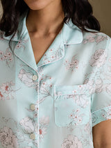 [Himmelsblå Blommor] SilkSilky-SE Short Sleeve Notch Collar Dam Pyjama 005