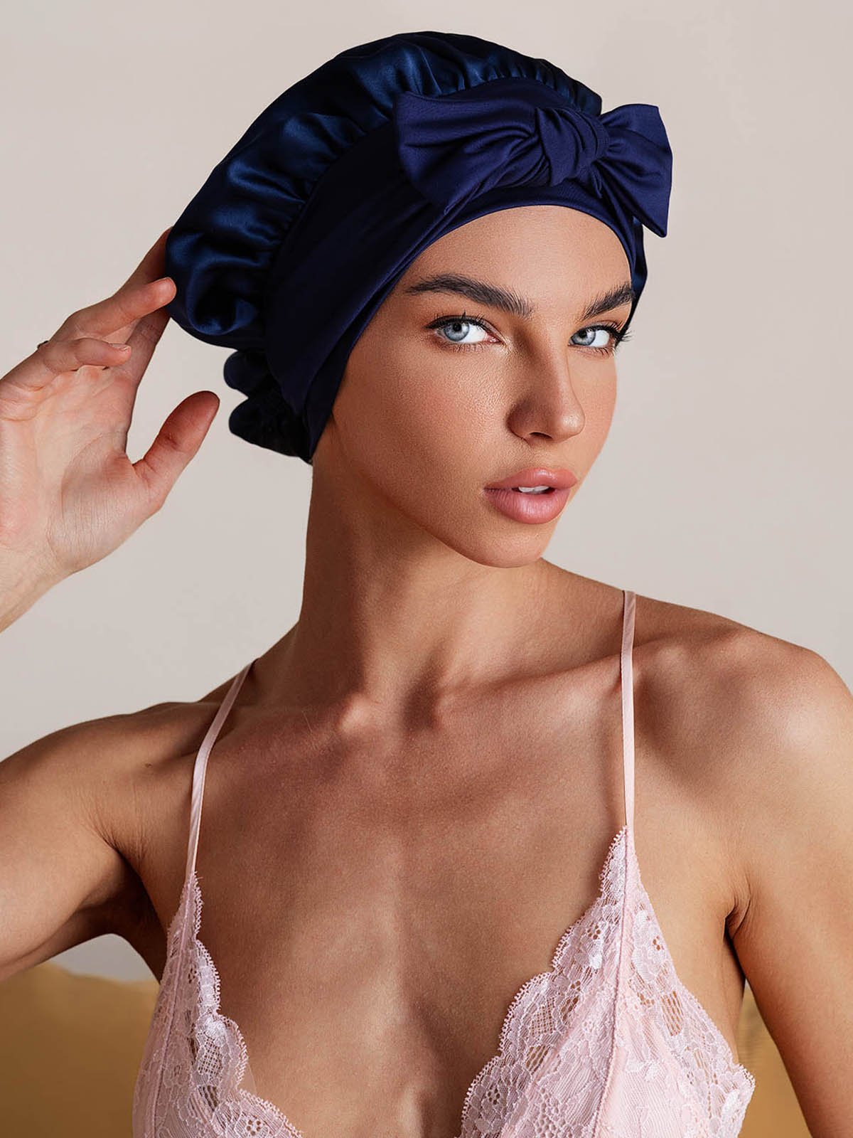 SilkSilky-SE Rent Silke Sleep Cap Mörkblå 004