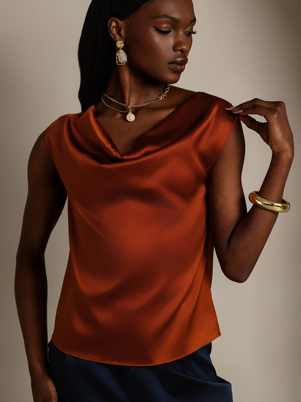 [Kola] SilkSilky-SE 19Momme Silke Ärmlös Womens T-Shirt 005