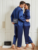 [Mörkblå] SilkSilky-SE Rent Silke Lång Ärm Couple 005